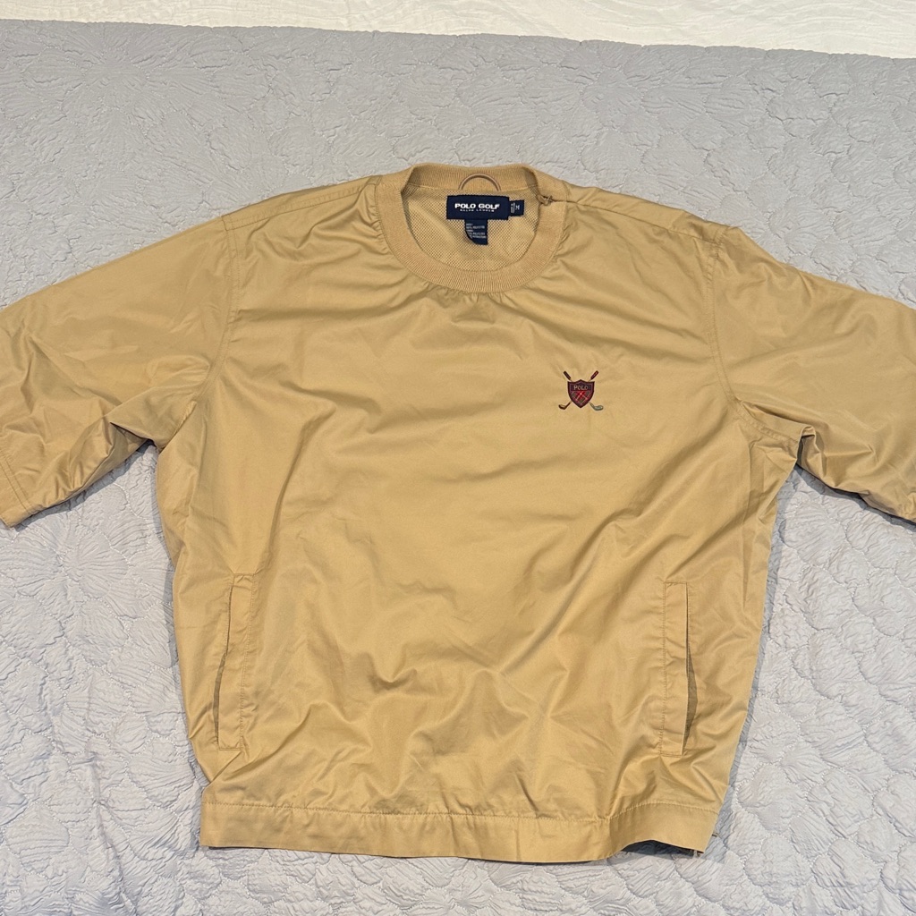 Vtg Polo Golf Ralph Lauren Short-Sleeve Windbreaker Jacket Pullover Khaki Tan M